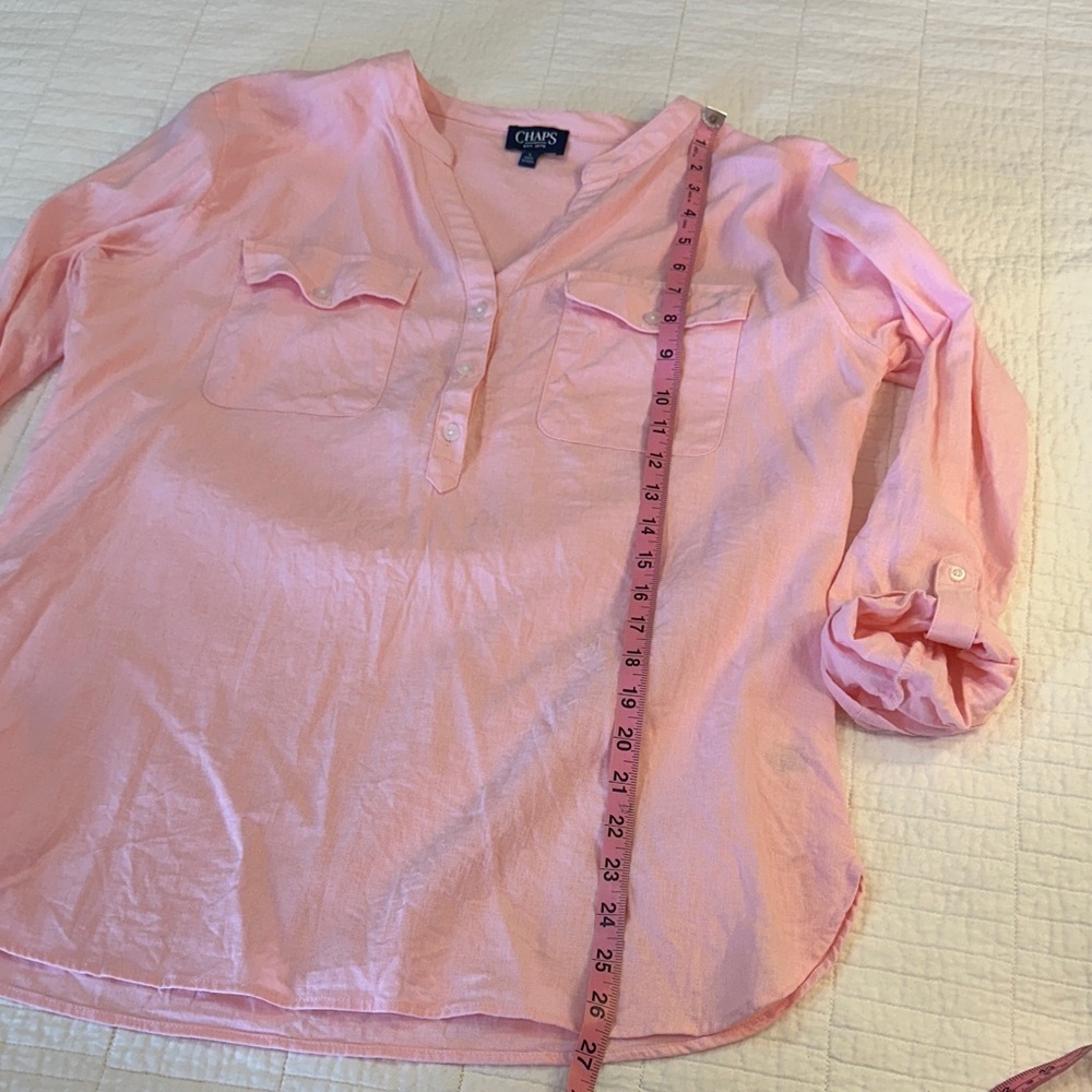 Chaps Tunic Linen Blend Long Sleeve Light Pink Button 3/4 button down EUC - Picture 6 of 8